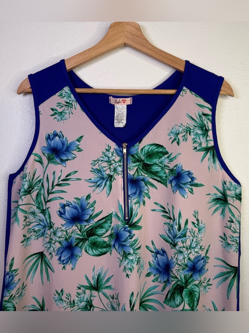 Rubee Women’s Tropical Floral Print Pink & Blue Tank Top Size XL - Picture 3 of 13